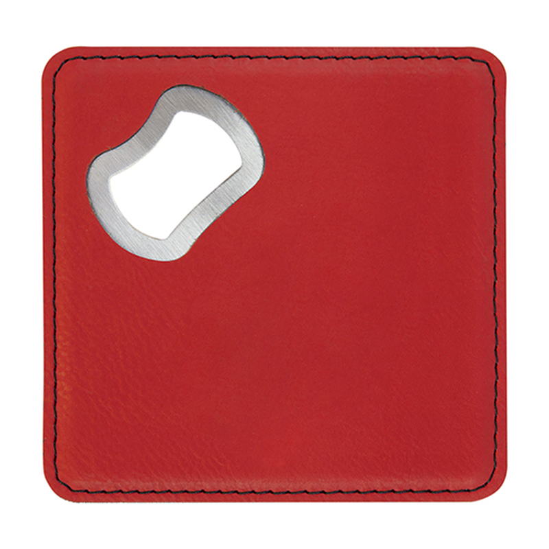 ที่รองแก้วที่เปิดขวดหนังเทียมแบบ Square Laserable