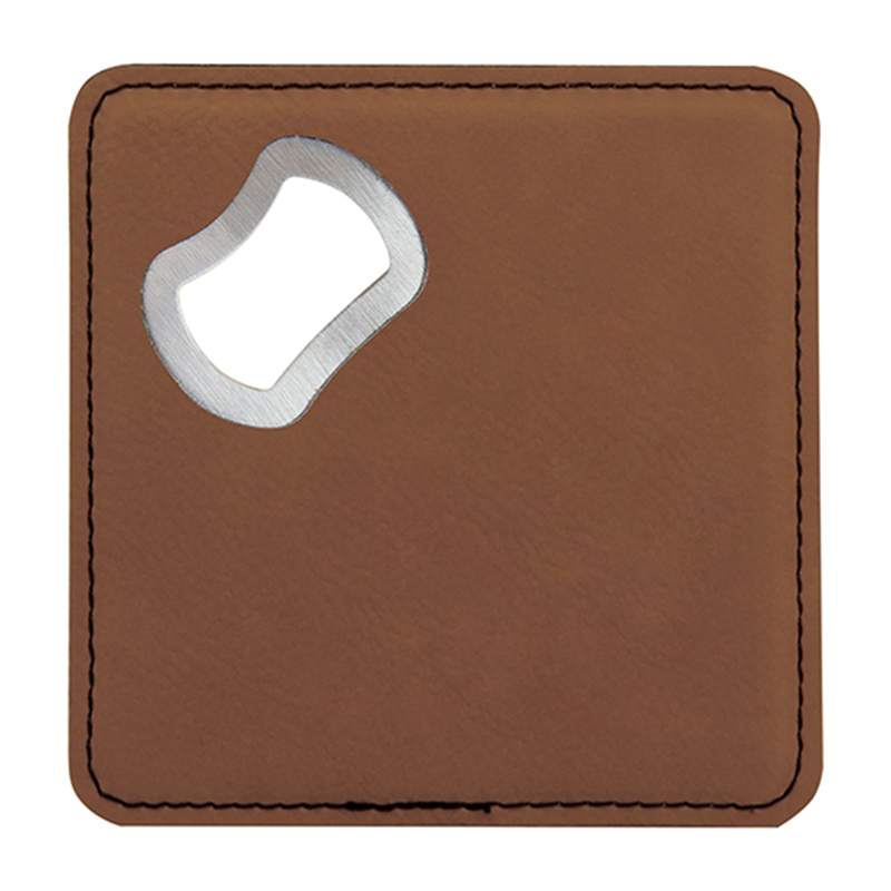 ที่รองแก้วที่เปิดขวดหนังเทียมแบบ Square Laserable