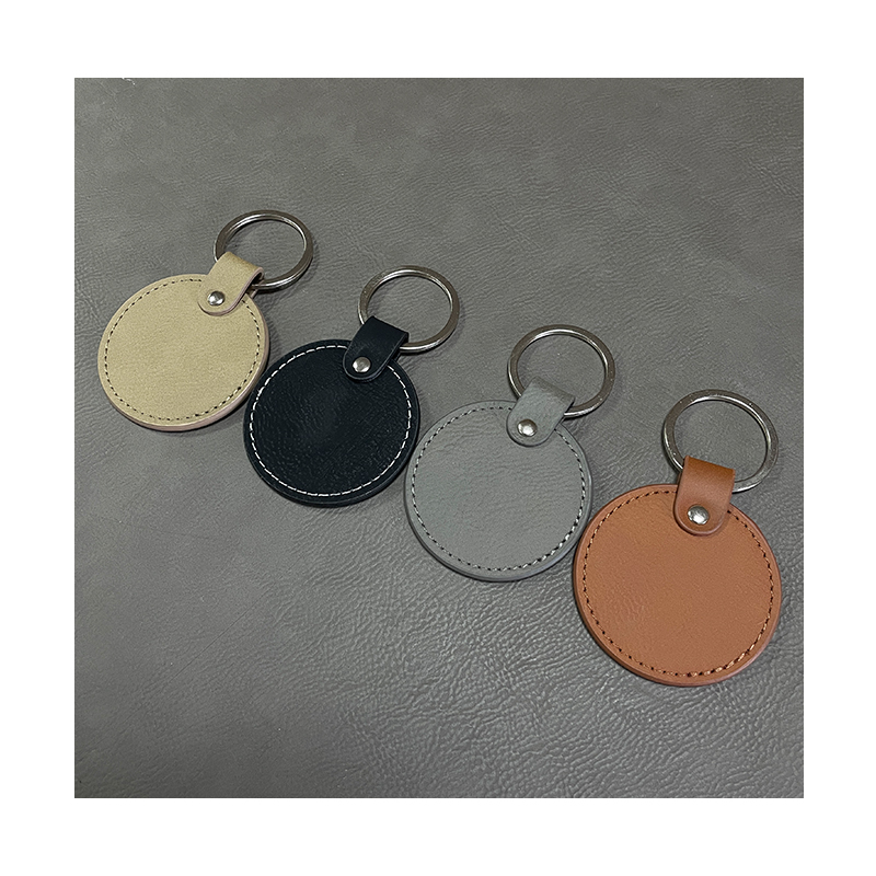 พวงกุญแจหนังเทียมทรงกลมแบบ Laserable พร้อมขอบทาน้ำมัน