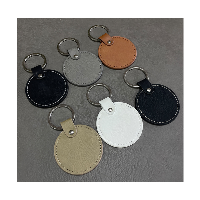 พวงกุญแจหนังเทียมทรงกลมแบบ Laserable พร้อมขอบทาน้ำมัน