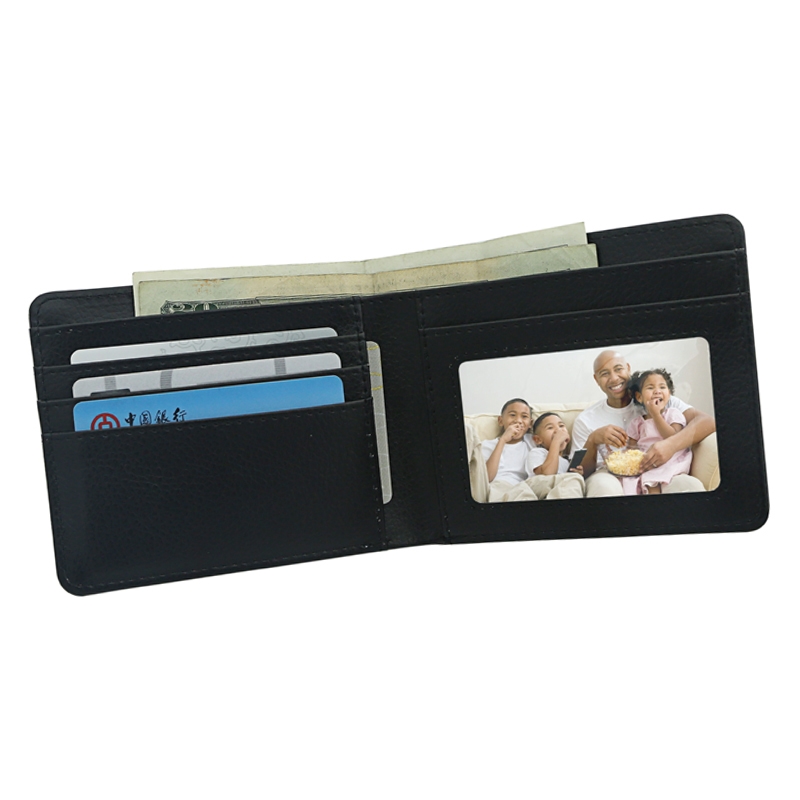กระเป๋าสตางค์ Bi-Fold หนังระเหิดสำหรับผู้ชายพร้อมหน้าต่างรูปถ่าย